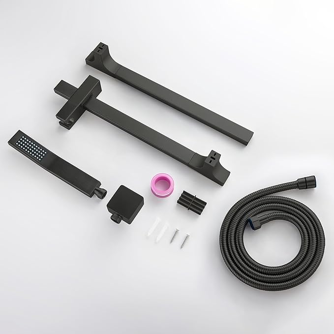Matte Black Hand Shower with Slide Bar High Pressure Square Shower Head with Handheld Spray 29" Shower Slide Bar Adjustable Height