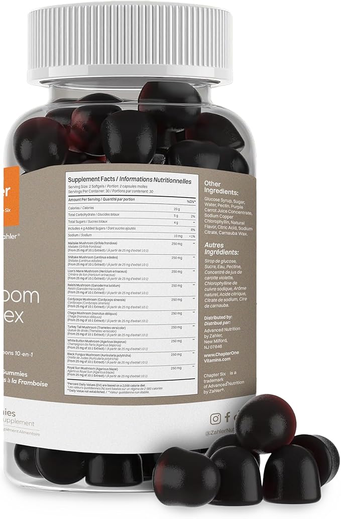 Zahler 10-in-1 Mushroom Gummies Raspberry Flavored with Lions Mane Mushroom, Reishi, Cordyceps, White Button, Plus 6 Adaptogenic Mushrooms 60