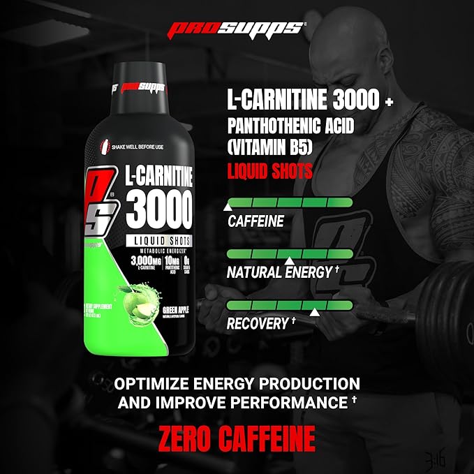 PROSUPPS L-Carnitine Liquid 3000, Stimulant-Free Liquid Shots for Men & Women - Clean Workout Drink for Energy, Performance & Muscle Recovery - No Sugar, No Carbs - 31 Servings, Green Apple