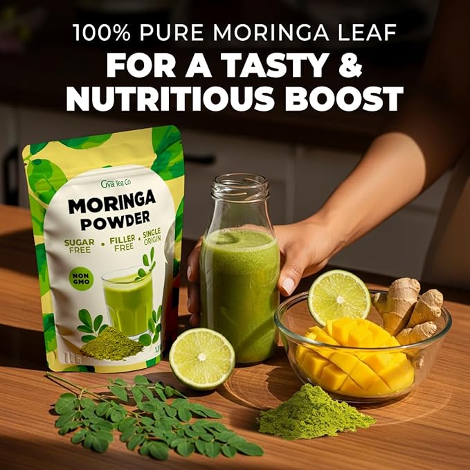 Gya Tea Co Moringa Powder 1.1lb (17.64 Oz) – 100% Pure & Tasty Moringa Oleifera Leaf Powder – Superfood for Smoothies, Drinks, Tea, Recipes – Great For Overall Wellness – Non GMO, Gluten Free, Vegan