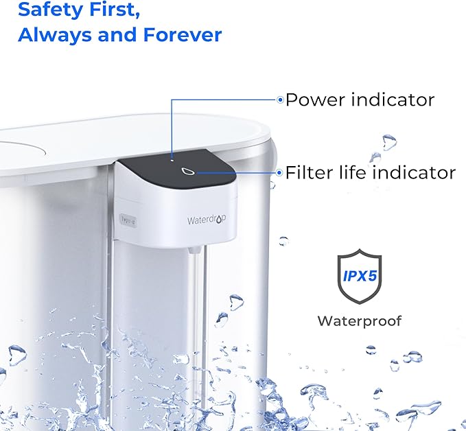 Waterdrop Compact Electric Water Filter Pitcher, 200-Gallon Rechargeable Instant Powerful Dispenser, NSF/ANSI 42&53&401, Reduce PFAS, Lead, Chlorine, 14-Cup, White, with 1 Filter, Does not Lower TDS