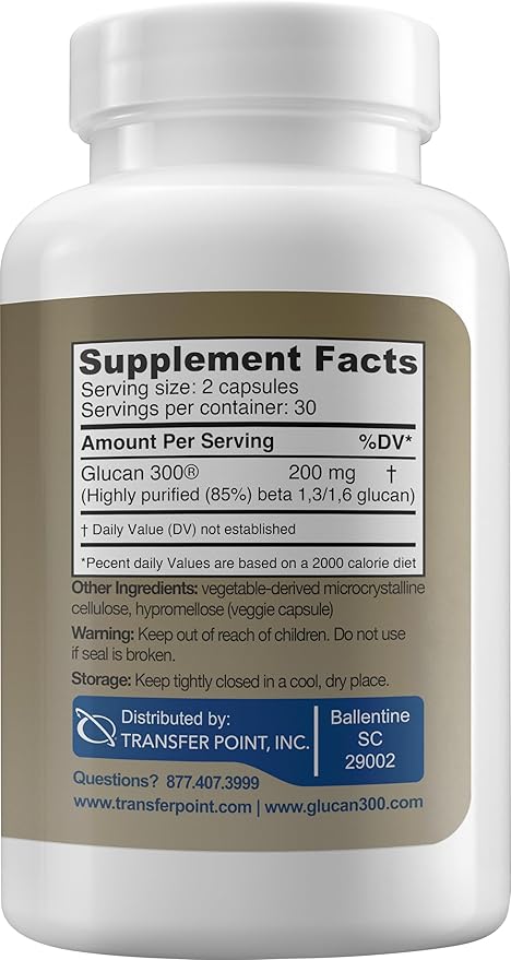 Immune Support Supplement Highly Purified Beta 1,3D Glucan 100 mg per Capsule (beta-glucan Fiber) (Pack of 3)