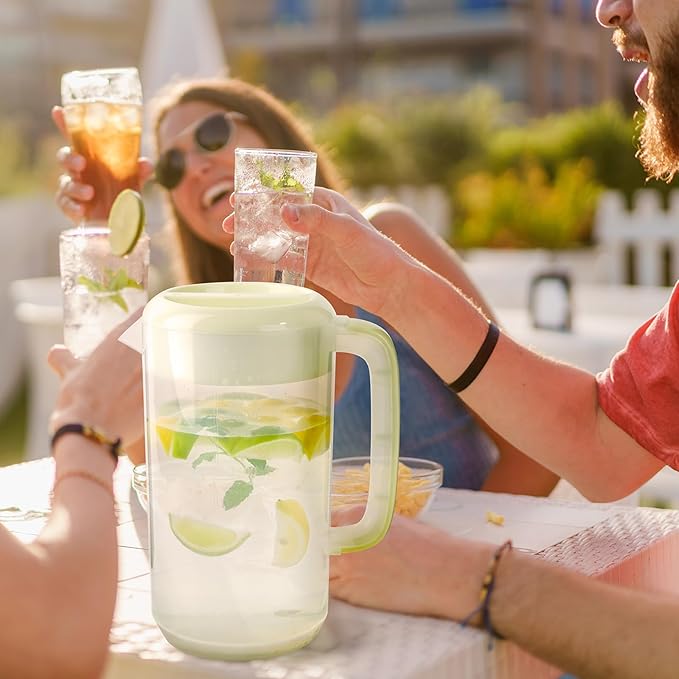 0.6 Gallon 2.5 Litre Clear Plastic Pitcher with Lid, 2 Pack Clear Water Pitchers for Cold Drinks, Iced Tea Jug for Lemonade, Iced Tea, Milk, Juice, Beverages