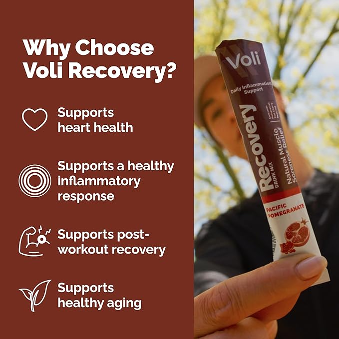 Voli Recovery - Post Workout Superfood Powder | Plant-Based Drink Mix Packets with Curcumin, Ginger & Vitamin C for Muscle Recovery & Immune Support, Inflammation & Leg Cramps Support, Vegan, 15 Count