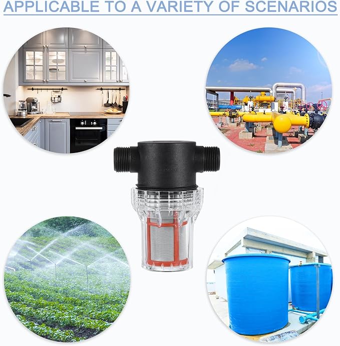 uxcell Pressure Washer Filter 3/4" NPT Female Thread, Inline Mesh Strainer Attachment, Outlet for Pipe Strainer, Stainless Steel Screen with Sealant Tape (Size:200 Mesh)