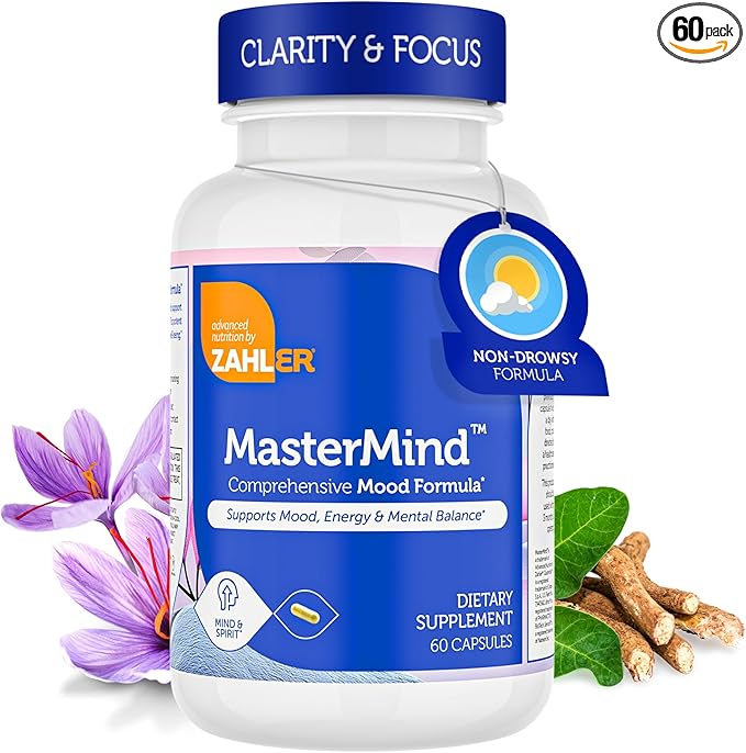 Zahler Mastermind, Comprehensive Mood Formula, Supports Mood Relaxation and Mental Balance, Certified Kosher, 60 Capsules
