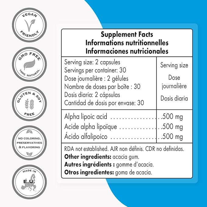 Supersmart - Alpha Lipoic Acid 500mg per Day - High Potency Universal Antioxidant - ALA Supplement | Non-GMO & Gluten Free - 60 Vegetarian Capsules