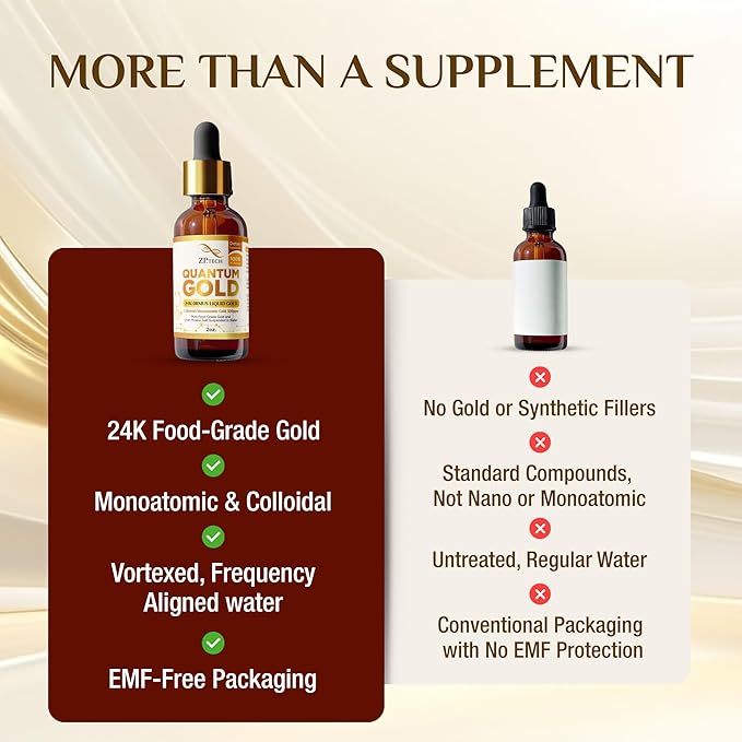 Quantum Gold 24K Ormus Gold Liquid | Pure Ormus Colloidal Monoatomic Gold Liquid and Utah Mineral Salts, 2oz. | Decalcify Pineal Gland, Supports Anti-Aging, Meditation, Yoga, Activate Third Eye.