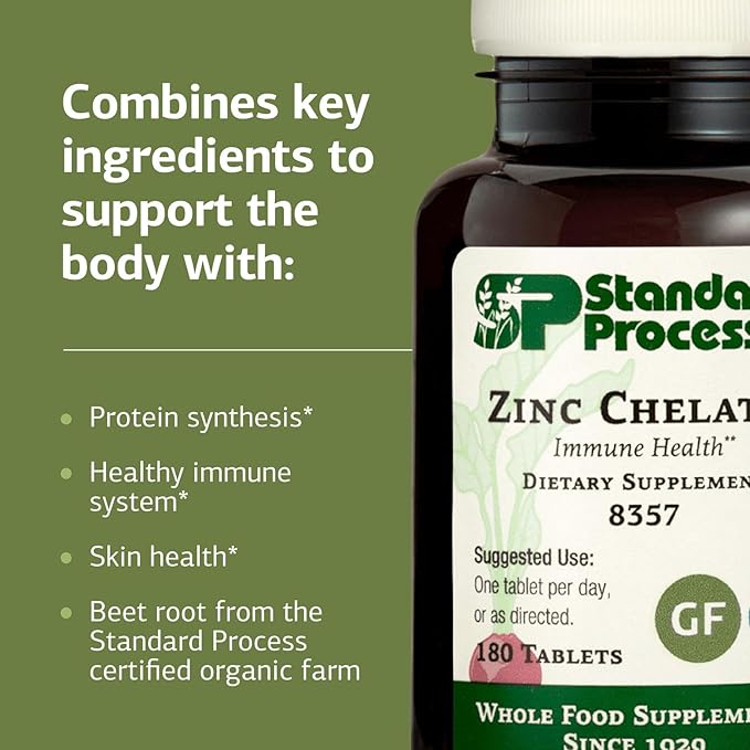 Standard Process Inc. Zinc Chelate - Whole Food Digestion and Digestive Health, and Skin Health with Beet Root and Zinc - 180 Tablets
