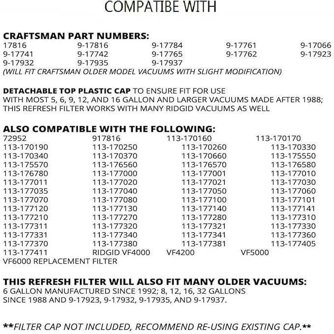 2 Pack VF4000 Replacement Filter for Shop Vac Wet Dry Vacuums 5-20 Gallon 72947 & for Husky 6-9 Gallon Vacuum Cleaners, Compatible with Rigid RV2400A WD5500 WD0671 WD1270 RV2600B WD06700 WD09450