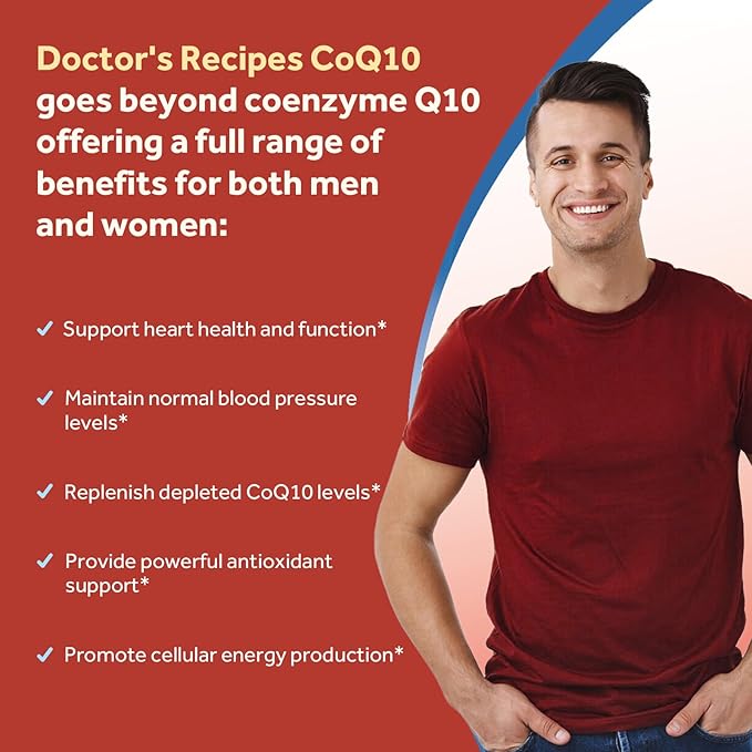 Doctor's Recipes CoQ10 200mg Per Serving, High Absorption Coenzyme Q10 Supplement with Olive Oil, Heart & Vascular Health, Energy Production & Antioxidant Support, 2 Month Supply, 120 Softgels
