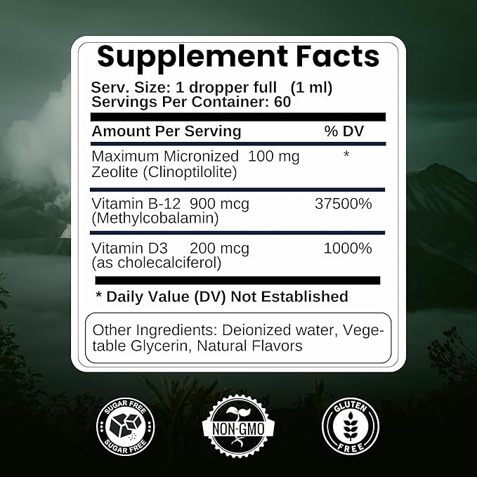 The One Healer - Zeolite Detox for Kid and Adults – Pure Zeolite Drops for Heavy Metal – Advanced Full Body Cleanse with Methyl B12 & Vitamin D3, Natural Daily Support, 60-Day Supply