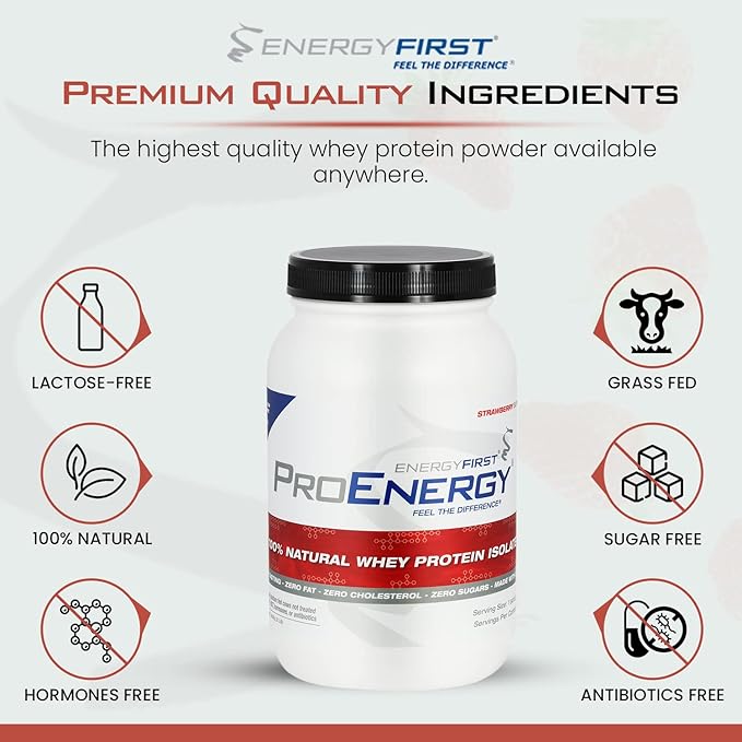 EnergyFirst Grass-Fed Strawberry Whey Protein Isolate (2lb), High-Protein Shake for Meal Replacement & Recovery, Non-GMO, Gluten-Free, 37 Servings