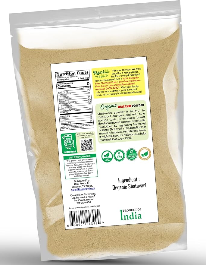 Rani Organic Shatavari Powder (Asparagus Racemosus) 7oz (200g) ~ All Natural | No Color | Gluten Friendly | Vegan | NON-GMO | Kosher | No Salt or fillers | Indian Origin | USDA Organic Certified