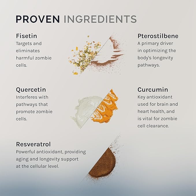 InfiniWell Senolytic Longevity Supplements - Optimize Cellular Aging, Help Support Cognitive Function & Neurological Processing - with Resveratrol, Pterostilbene & Quercetin (30 Capsules)