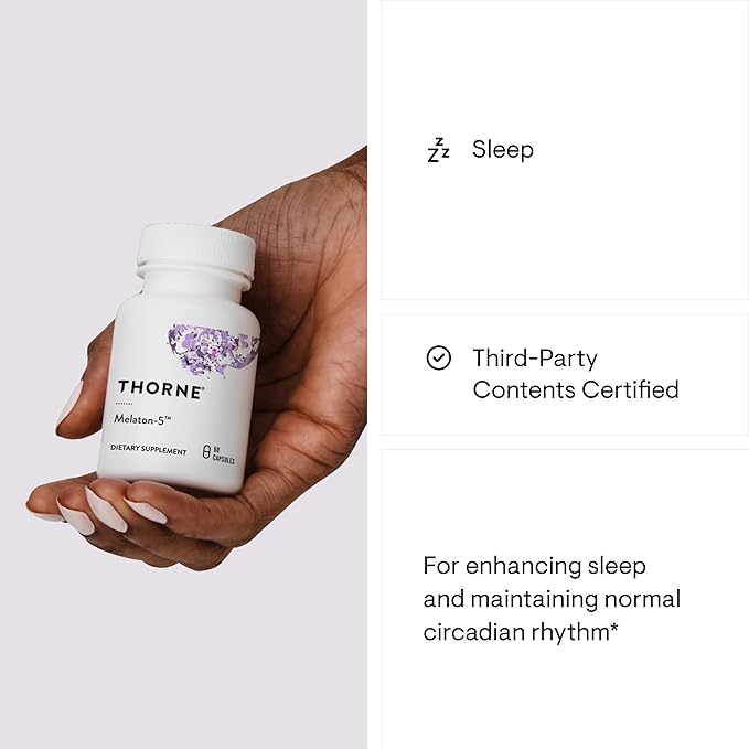 THORNE - Melaton-5 - 5mg Melatonin Supplement - Supports Normal Circadian Rhythms, Restful Sleep & Relaxation* - 60 Capsules