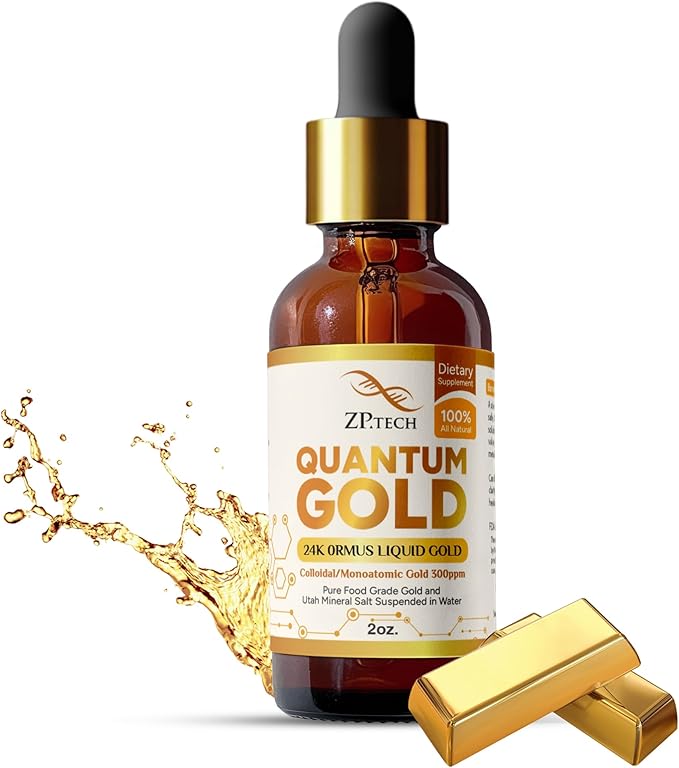 Quantum Gold 24K Ormus Gold Liquid | Pure Ormus Colloidal Monoatomic Gold Liquid and Utah Mineral Salts, 2oz. | Decalcify Pineal Gland, Supports Anti-Aging, Meditation, Yoga, Activate Third Eye.