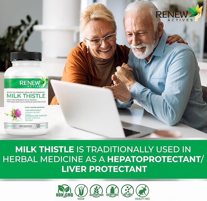 Renew Actives Milk Thistle Capsules 175MG per Serving Organic Seed Extract for Liver Health, Concentrated Silymarin Formula, Antioxidants, & Digestive Wellness – Made in Canada - 120 Capsules