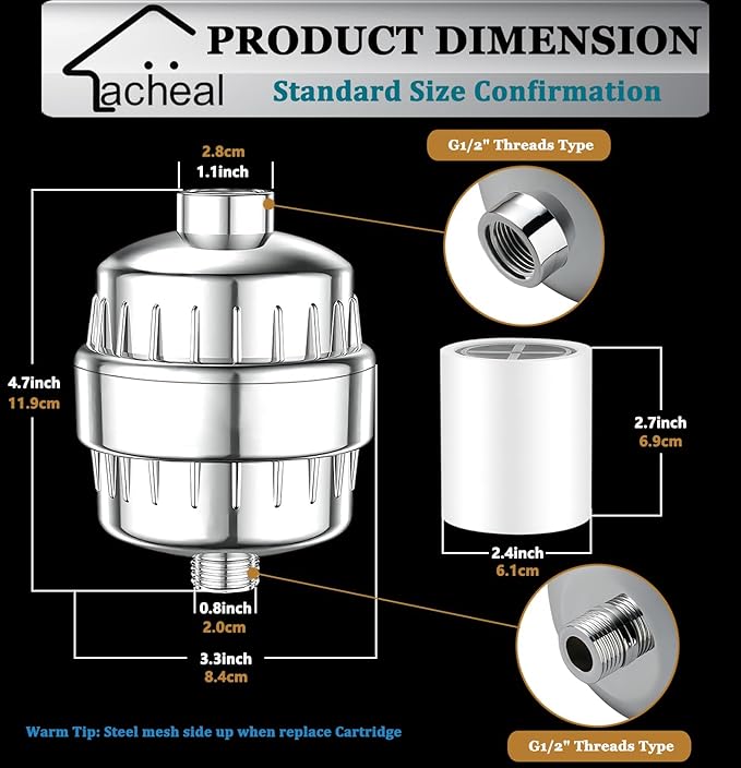 20-Stage Shower Head Filter-Shower Head Filter for Hard Water, with 2 Replaceable Filter Cartridges, High Output Shower Water Filter for Removing Chlorine and fluoride-1PACK