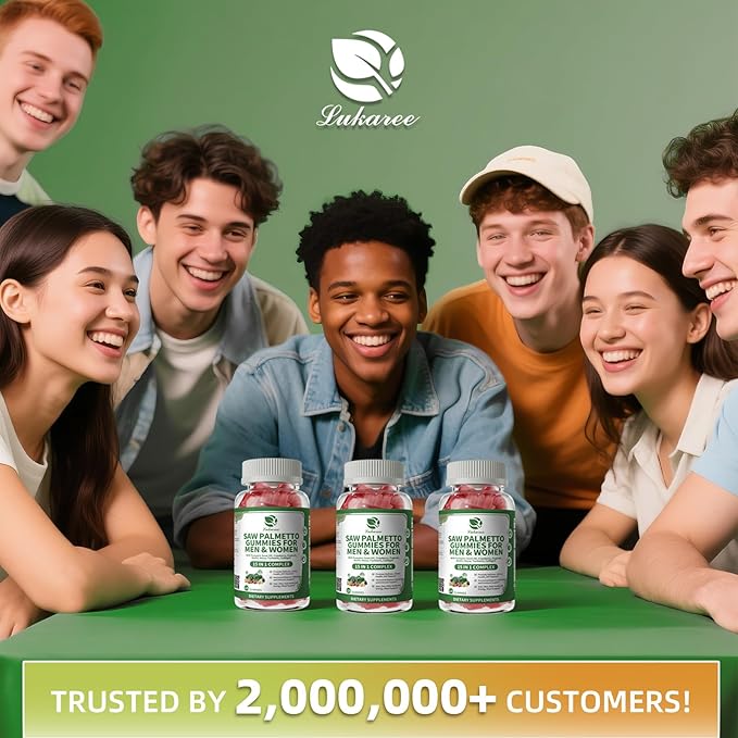 Saw Palmetto for Men & Women, 15 in 1 Saw Palmetto Extract Gummies with Pumpkin Seed Oil, Prostate Health Supplements for Men, Advanced DHT Blocker, Hair & Urinary Health Support, 60 CT