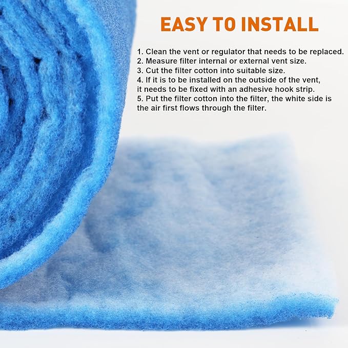 12" x 89" Air Vent Filters Kit - Cut to Size Floor Vent Filters for home. MERV 8 Electrostatic Air Filter Roll & Adhesive Hook Tape(30+ Filters)