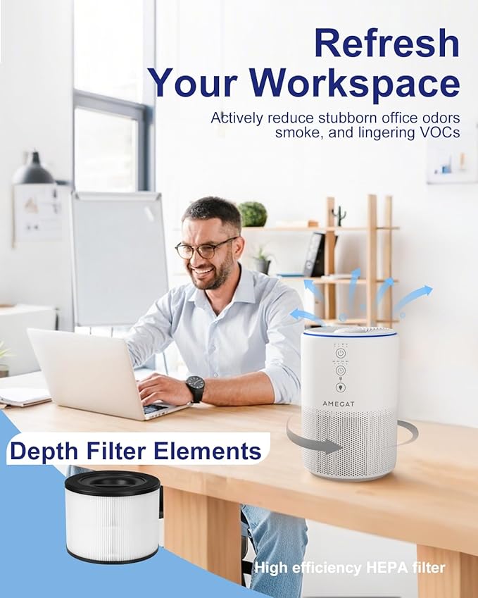 Air Purifiers for Home Large Room up to 1274-ft², Pet Hair Allergy, HEPA 3-in-1 air purifier, Low Power High Torque Motor, Sleep Mode, Removes Smoke, and Odor Pollutants. Airfresh-300(White)