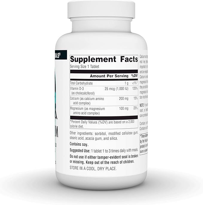 Source Naturals Calcium & Magnesium, Amino Acid Chelate with Vitamin D-3, 300 MG - 100 Tablets