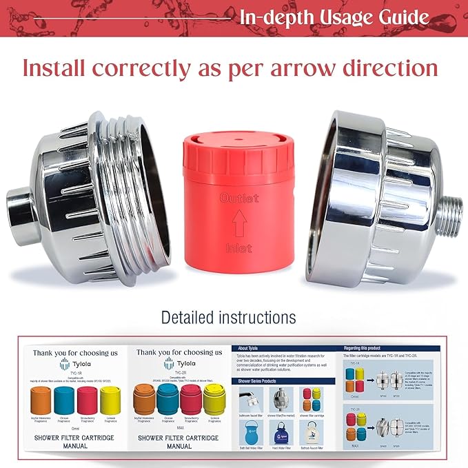 Long-Lasting Universal Shower Filter Replacement Cartridge–Fit Well-Known Shower Head Filters, Efficiently Remove Chlorine, Heavy Metals, Infused with Vitamin C Strawberry Scent (1 Pack)