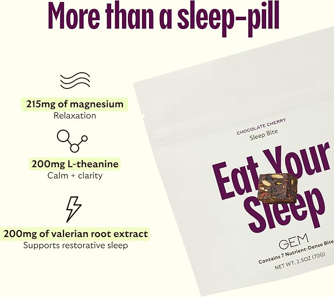GEM Sleep Aid, Nighttime Bite, Melatonin Free, L-Theanine, Magnesium, Valerian Root Extract | Vegan and Gluten Free | Earthy Chocolate Cherry, Trial Size (28 Pack)