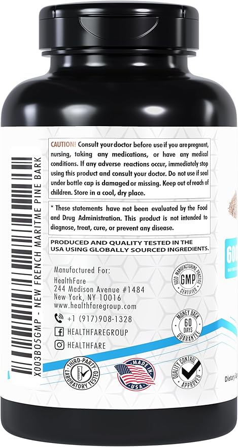 French Maritime Pine Bark Extract 6000mg | 200 Vegan Capsules | 95% Proanthocyanidins | Non-GMO | Gluten-Free | Made in The USA