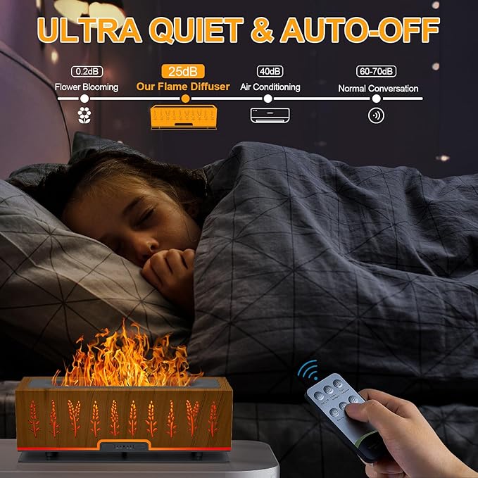 Colorful Essential Oil Diffuser, 7 Colors Flame Diffuser Changing Aromatherapy Diffuser, 200ml Cool Mist Ultrasonic Diffuser for Office, Home,Bedroom (Timeable, Waterless Auto Off- Brown)