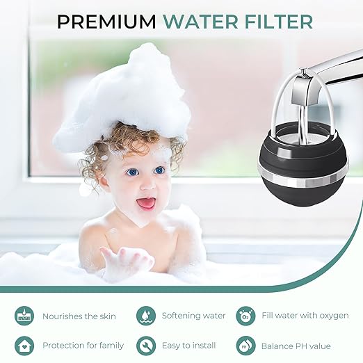 Bath Filter for Tub - 8 Stages Bath Water Filter for Tub Faucet, Hard Water Softener to Remove contaminants, Chlorineand Fluoride, 2,500 Gallons of Filtration, BPA Free (Black)