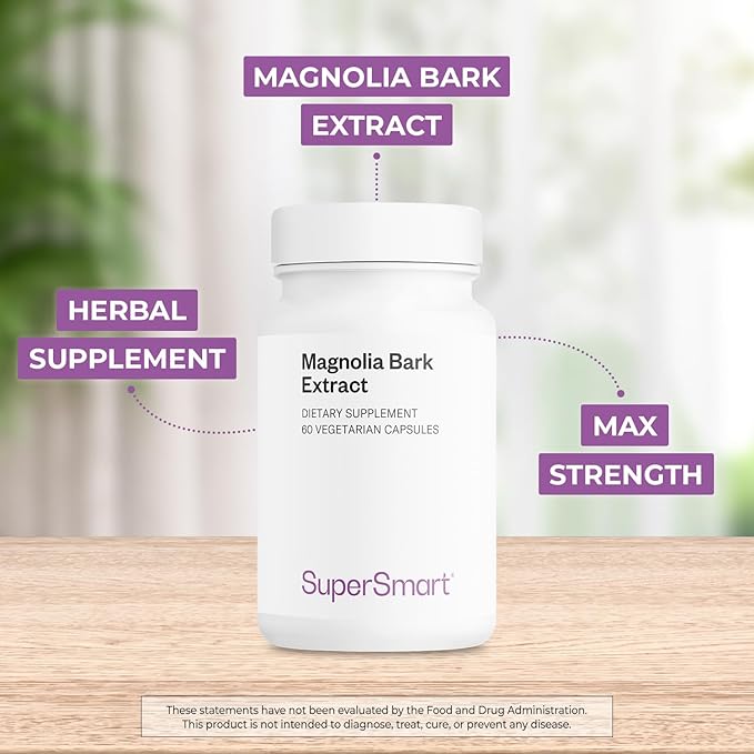 Supersmart - Magnolia Bark Extract (Max Strength) 300mg per Day - 90% Honokiol & Magnolol - Magnolia Bark Supplement | Non-GMO & Gluten Free - 60 Vegetarian Capsules