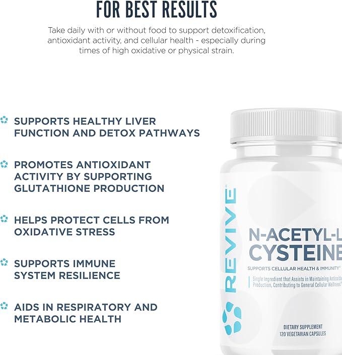 Revive MD NAC Supplement for Men & Women - N-Acetyl Cysteine Supports Respiratory, Cardiovascular & Cellular Health - Antioxidant & Immune Support - 120 Capsules