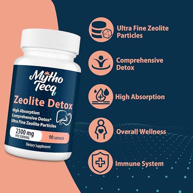 2300 MG Zeolite Detox Capsules - Activated Charcoal & Bentonite Clay, Highly Absorbable Full Body, Liver & Gut Cleanse, Zeolite Clinoptilolite(180 Capsules)