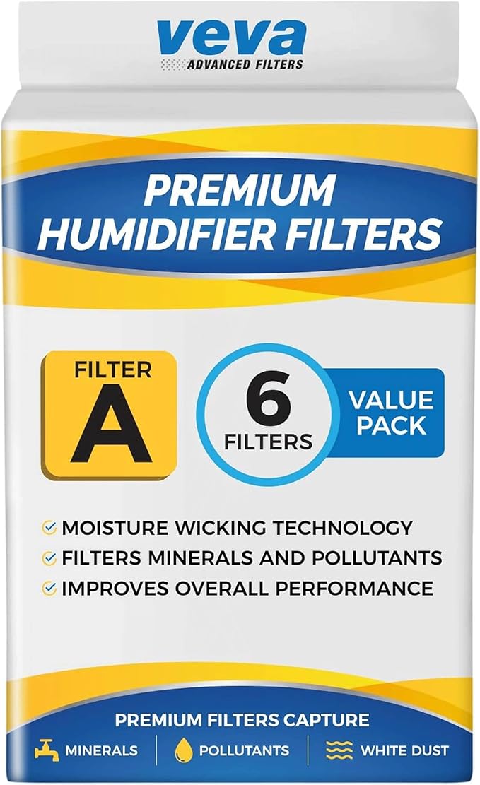 VEVA 6 Pack Premium Humidifier Filters Replacement for Holmes Filter A, HWF62, HWF62S, and Other Sunbeam Cool Mist Humidifiers