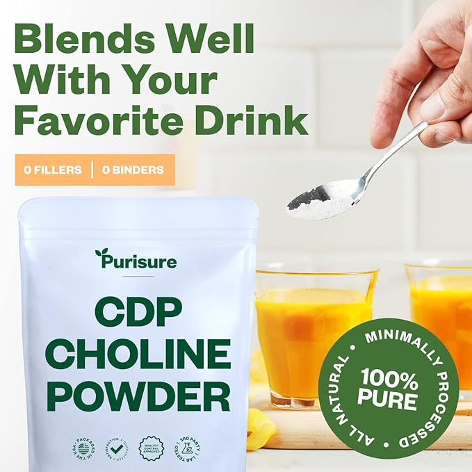 CDP Choline Powder, 10g, CDP Choline Supplements That Support Attention, Focus, and Energy, Citicoline Powder for Cognitive Function, Increases Motivation and Productivity, 40 Servings