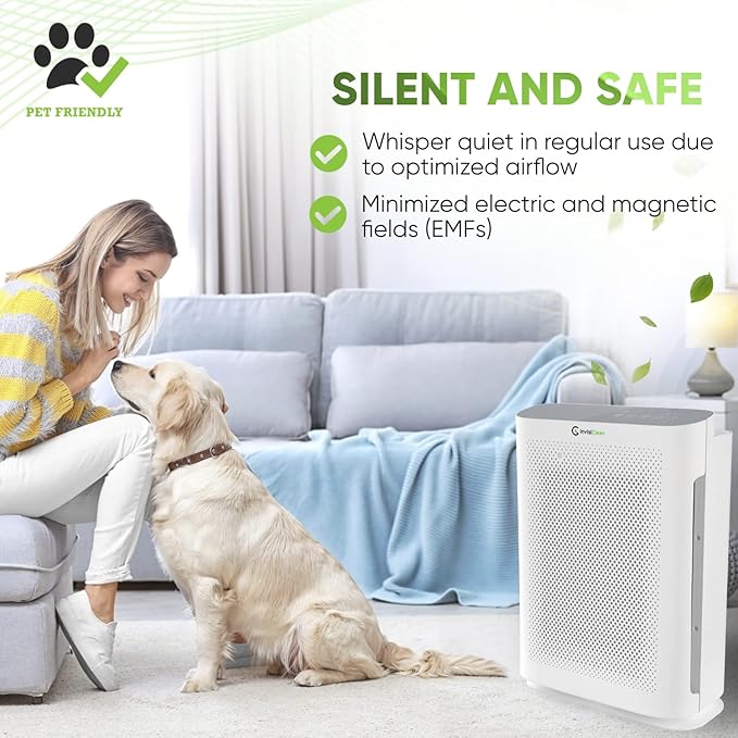 Air Purifier for Home Allergies & Pets | 4-in-1 H13 True HEPA Filter/Ionizer/Carbon + UV Light | Portable Air Purifiers for Large Room & Bedroom Odor Elimination - InvisiClean Aura II