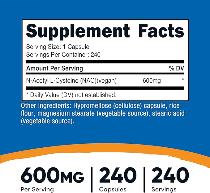 Nutricost N-Acetyl L-Cysteine (NAC) 600mg, 240 Vegetarian Capsules - Vegan, Non-GMO, Gluten Free