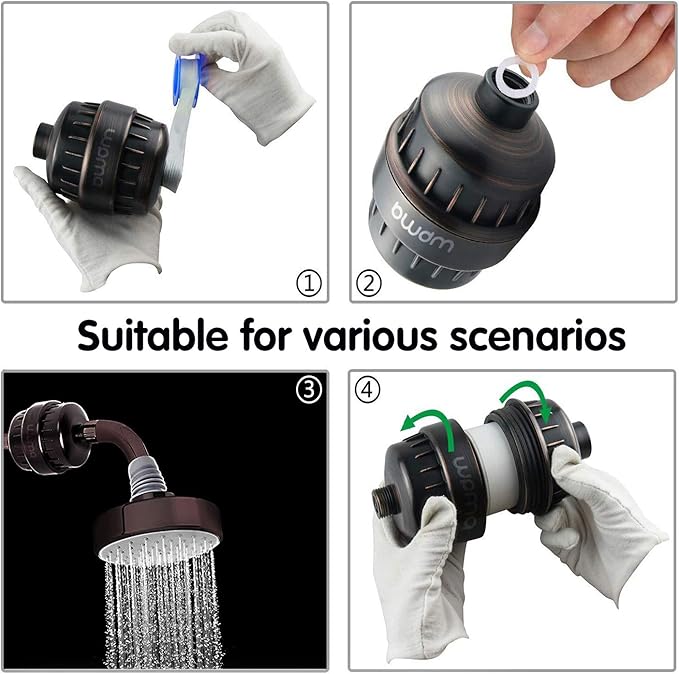 Shower Filter,Hard Water filter Shower Head Filter 15 Stage Cartridge Remove Chlorine Heavy Metals and Other Sediments,Vitamin C Water Softener Reduces Dry Itchy Skin,Dandruff BWDM(Oil-Rubbed Bronze)