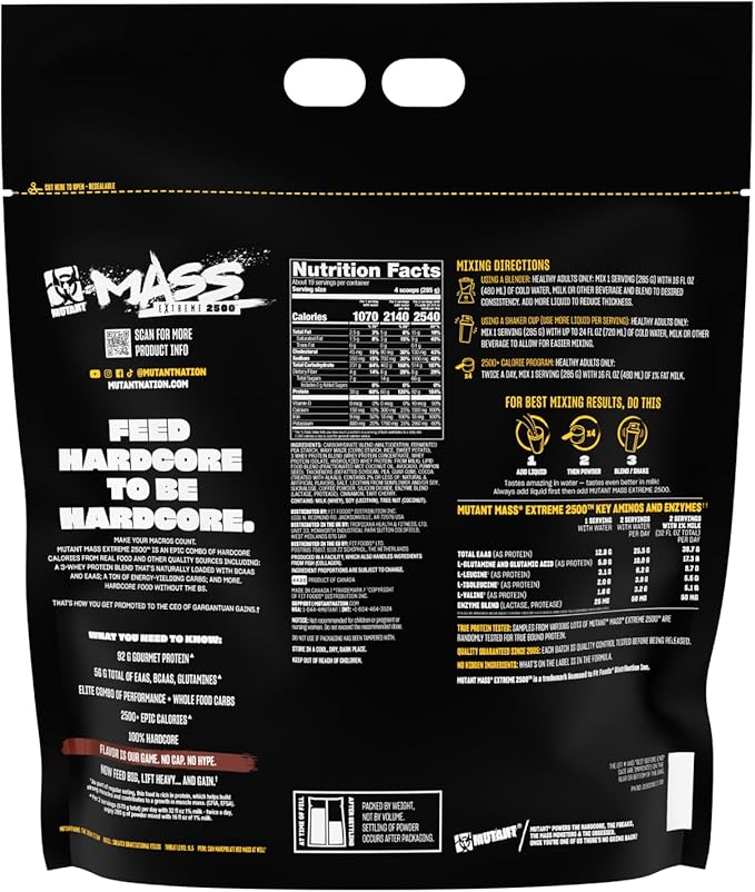 Mutant Mass Extreme Gainer – Whey Protein Powder – Build Muscle Size and Strength – High Density Clean Calories (Triple Chocolate, 12 lbs)