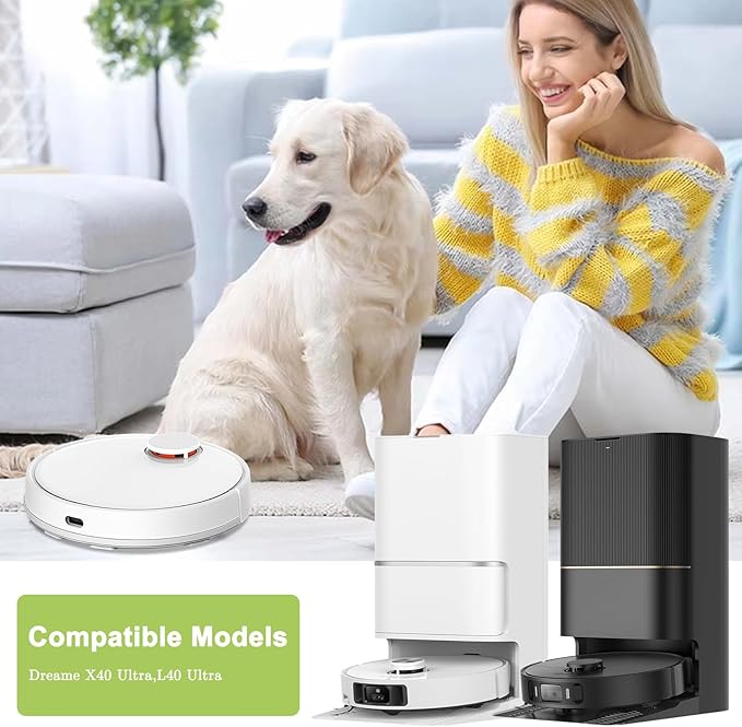 15 PCS Accessories Replacement Parts Compatible with Dreame X40 Ultra/ L40 Ultra X40 Master MOVA P10/P50 Pro Ultra Robot Vacuum Cleaner, 1 Main Brush, 4 Side Brushes, 2 Filters, 2 Dust Bags 6 Mop Pads