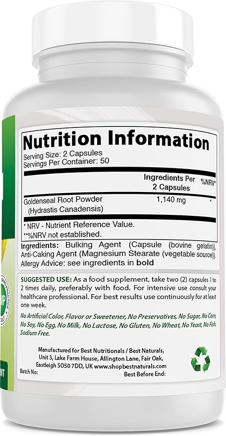 Best Naturals Goldenseal Root 570 mg (Non-GMO) 100 Capsules (100 Count (Pack of 3))