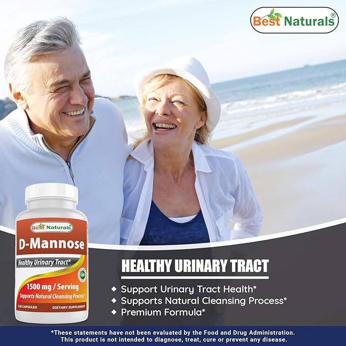 Best Naturals D-Mannose Capsules - Urinary Tract Cleanse Supplement 1500mg/Serving - 120 Count