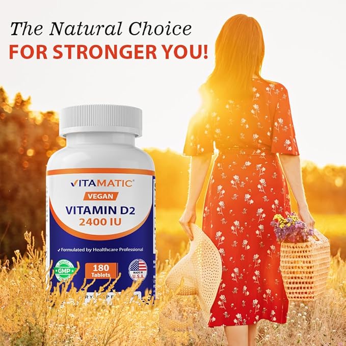 Vitamatic Vitamin D2 60 mcg (2400 IU) - Ergocalciferol - 180 Vegetarian Tablets (180 Tablets (Pack of 1)) (3 Bottles)