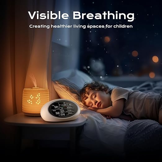 12 in 1 Air Quality Monitor Indoor, Portable Indoor Air Quality Meter for CO2, Temperature (°F), Humidity, VOC, PM2.5, PM1.0, PM10 & Time Display, CO2 Detector for Home