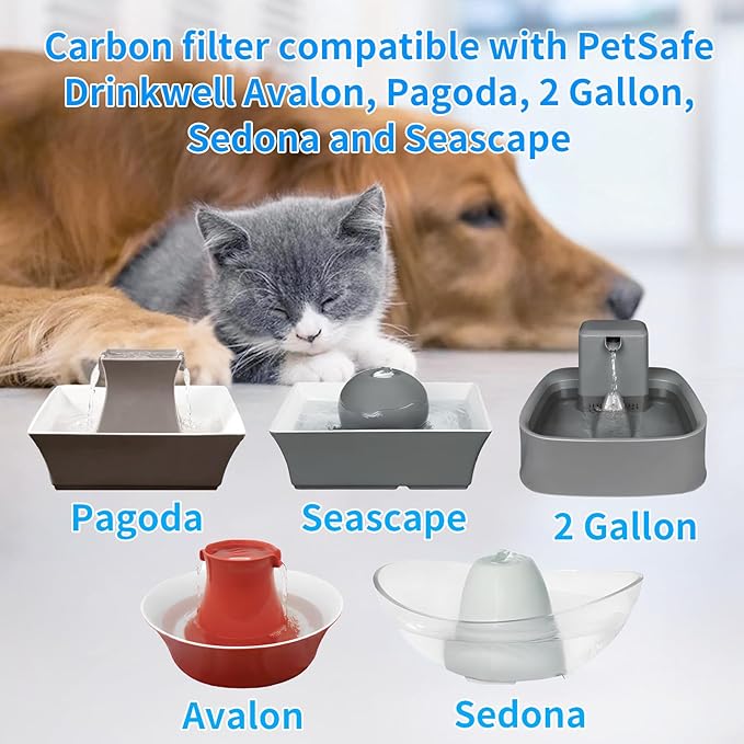 24Packs Pet Water Fountain Filters,12pcs Replacement Carbon Filter for PetSafe Drinkwell Fountains &12pcs Replacement Foam Filters for Pet Safe Pump