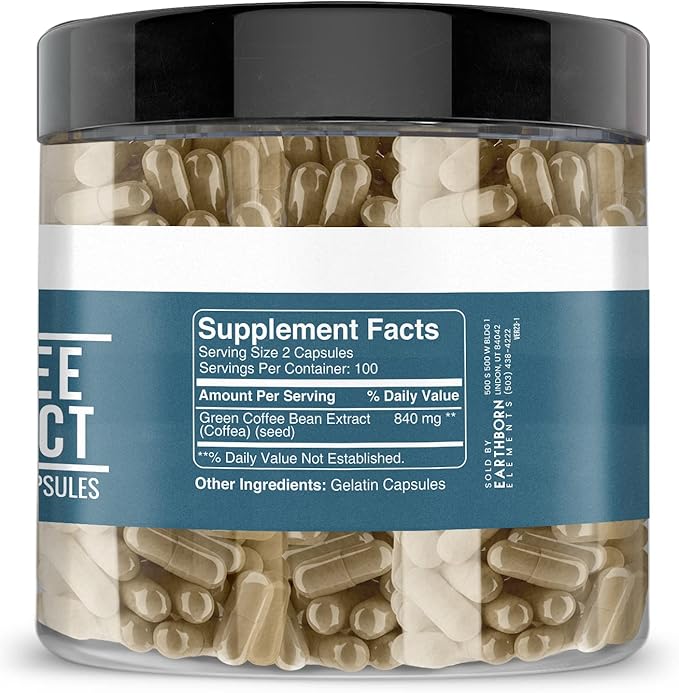 Earthborn Elements Green Coffee Bean Extract 200 Capsules, Pure & Undiluted, No Additives