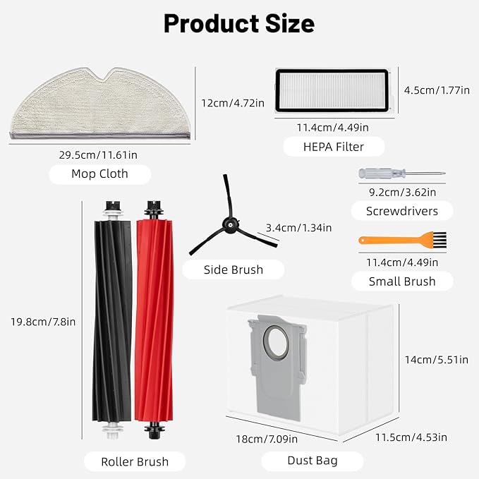 28 Pack Accessories Compatible with Roborock Q5 Pro/Q5 Pro+,Q8 Max/Q8 Max+ Vacuum Robot,Parts Include:2 Dual Roller Brush,6 Side Brush,4 HEPA Filter,8 Mop Cloth,6 Dust Bag,1 Cleaning Tool&1 Screwdrive