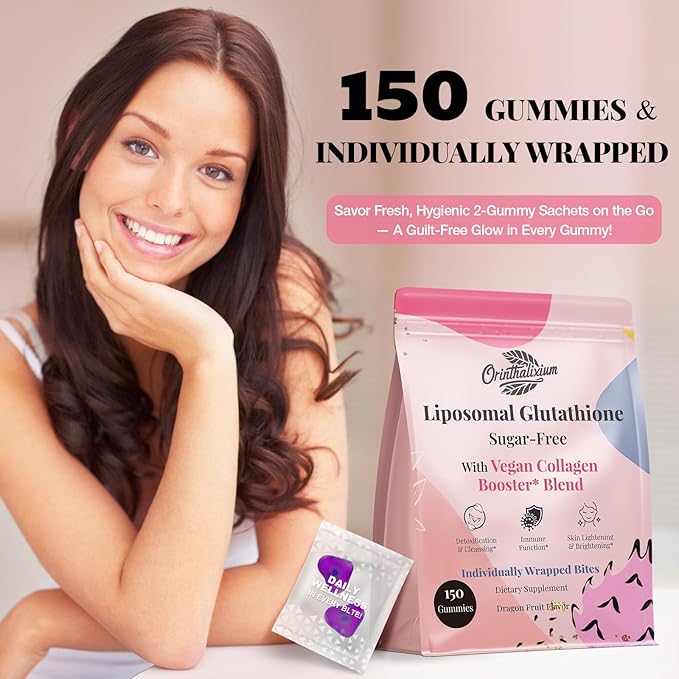 Liposomal Glutathione Gummies 1000MG - Sugar Free Reduced L-Glutathione with Vitamin C & Vegan Collagen - Antioxidant & Skin Wellness - 150 Count